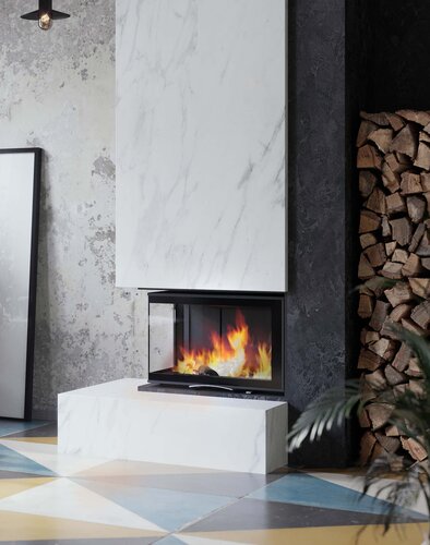 Kamineinsatz 63x40x42 S 2.0 in schwarzer Keramik Ambiente und Raumansicht