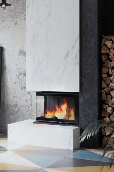 Kamineinsatz 63x40x42 S 2.0 in schwarzer Keramik Ambiente und Raumansicht