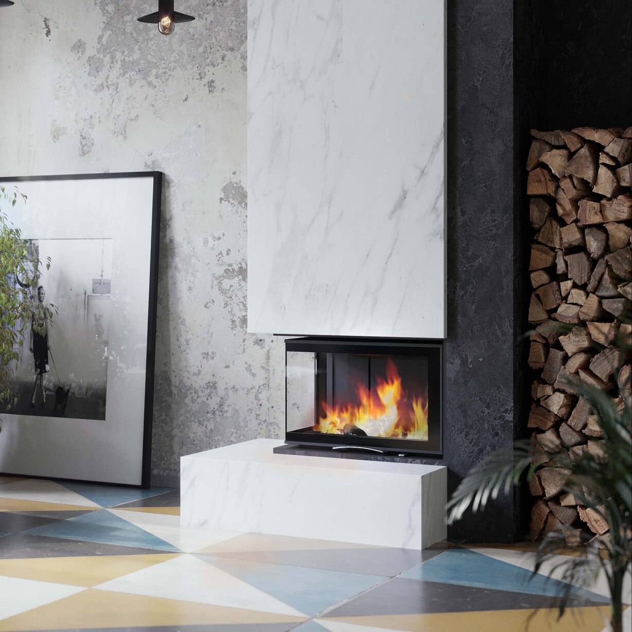 Kamineinsatz 63x40x42 S 2.0 in schwarzer Keramik Ambiente und Raumansicht