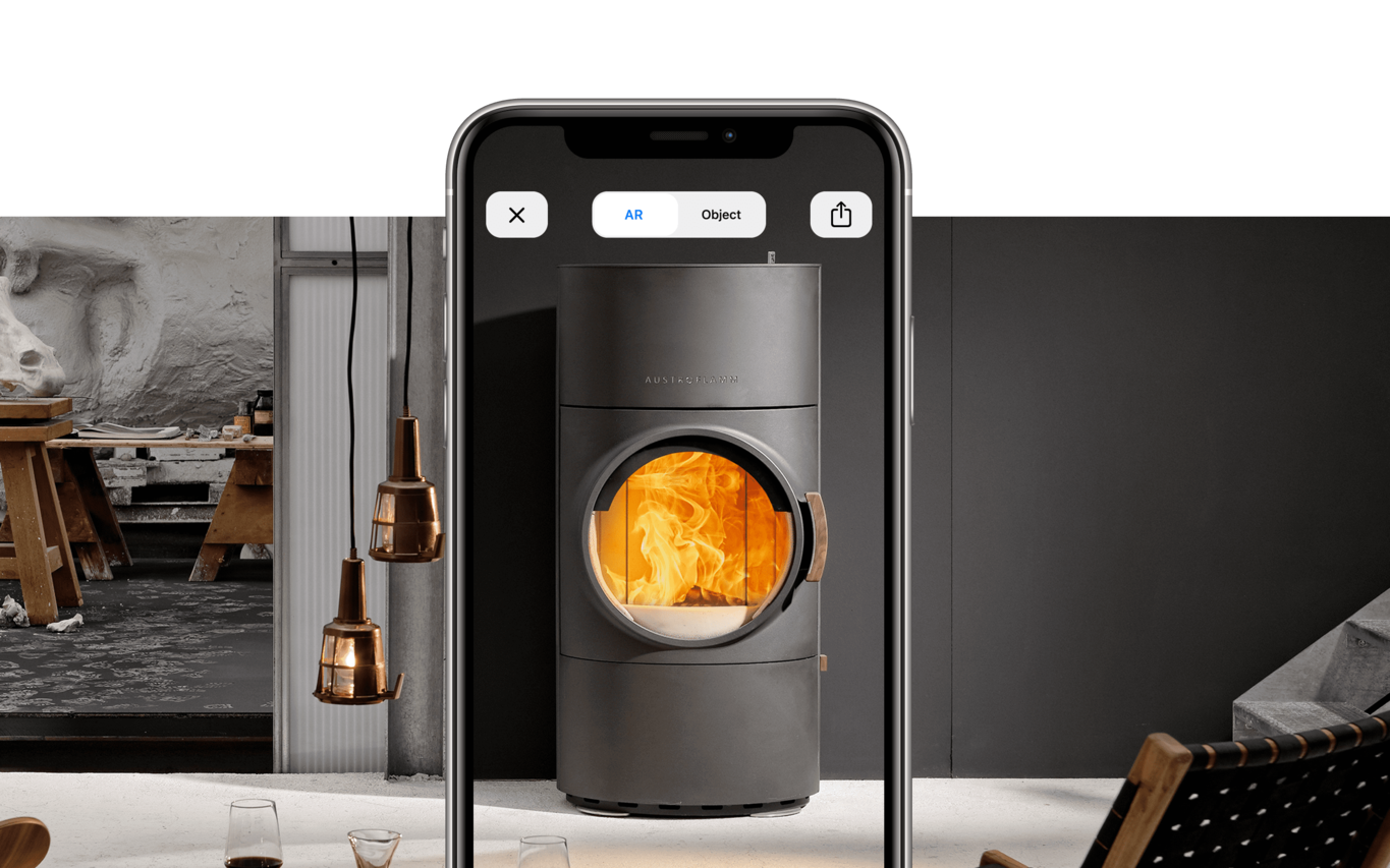 Kaminofen Clou Xtra auf Smartphone für AR-Vorschau